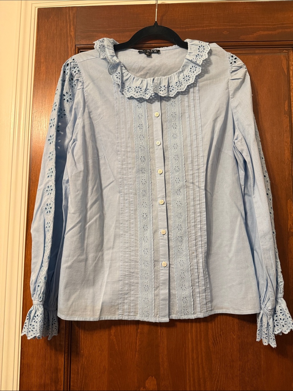 J. Crew Light Blue Eyelet Ruffle Blouse